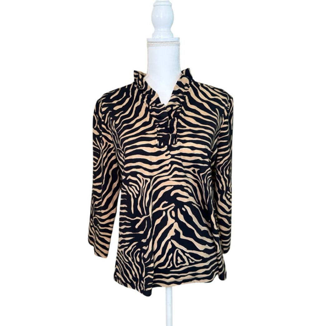 J. McLaughlin Durham Ruffle Top Zebra Print, Size XL
